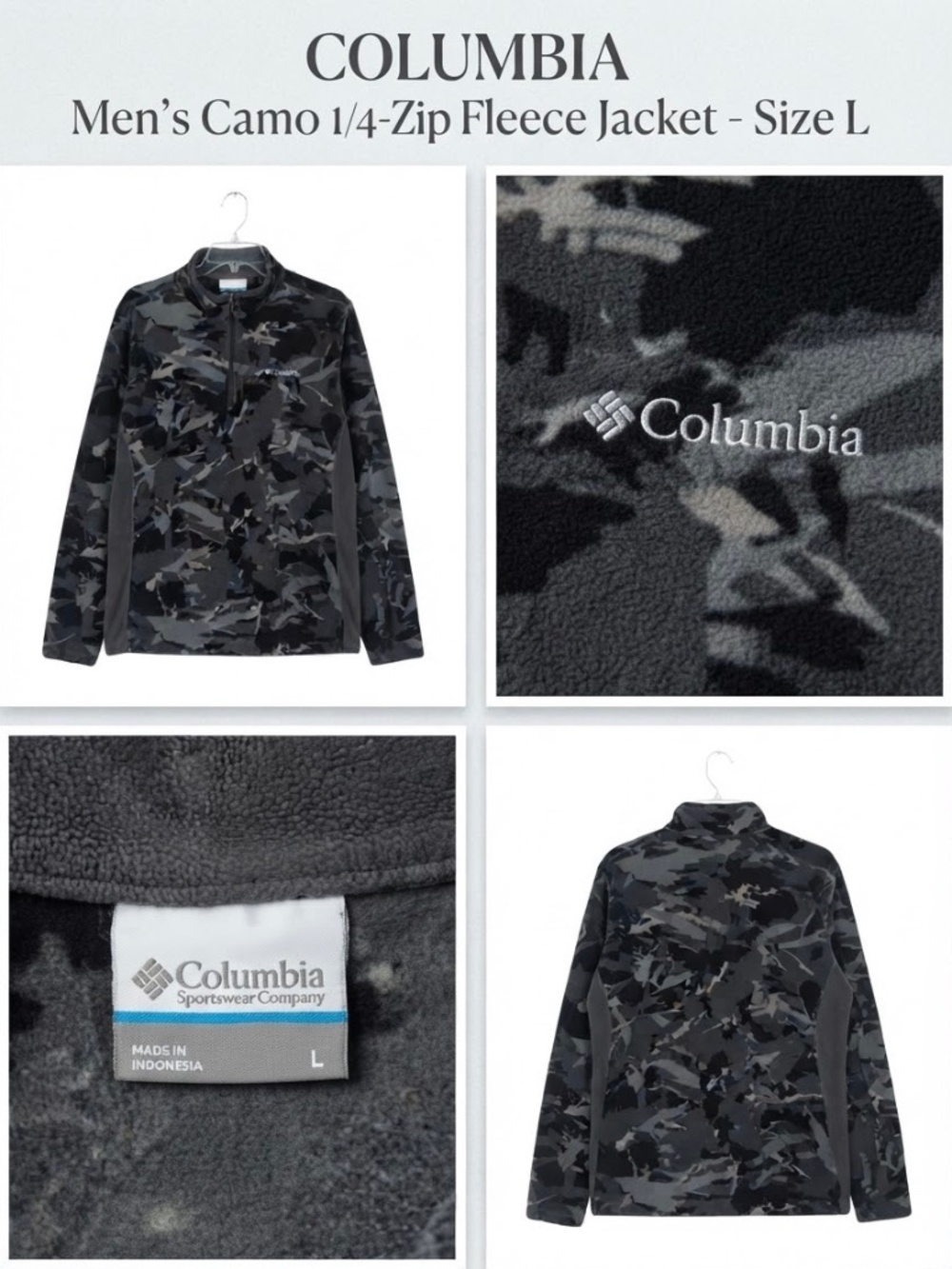 Columbia Camo 1/4 zip fleece jacket/top